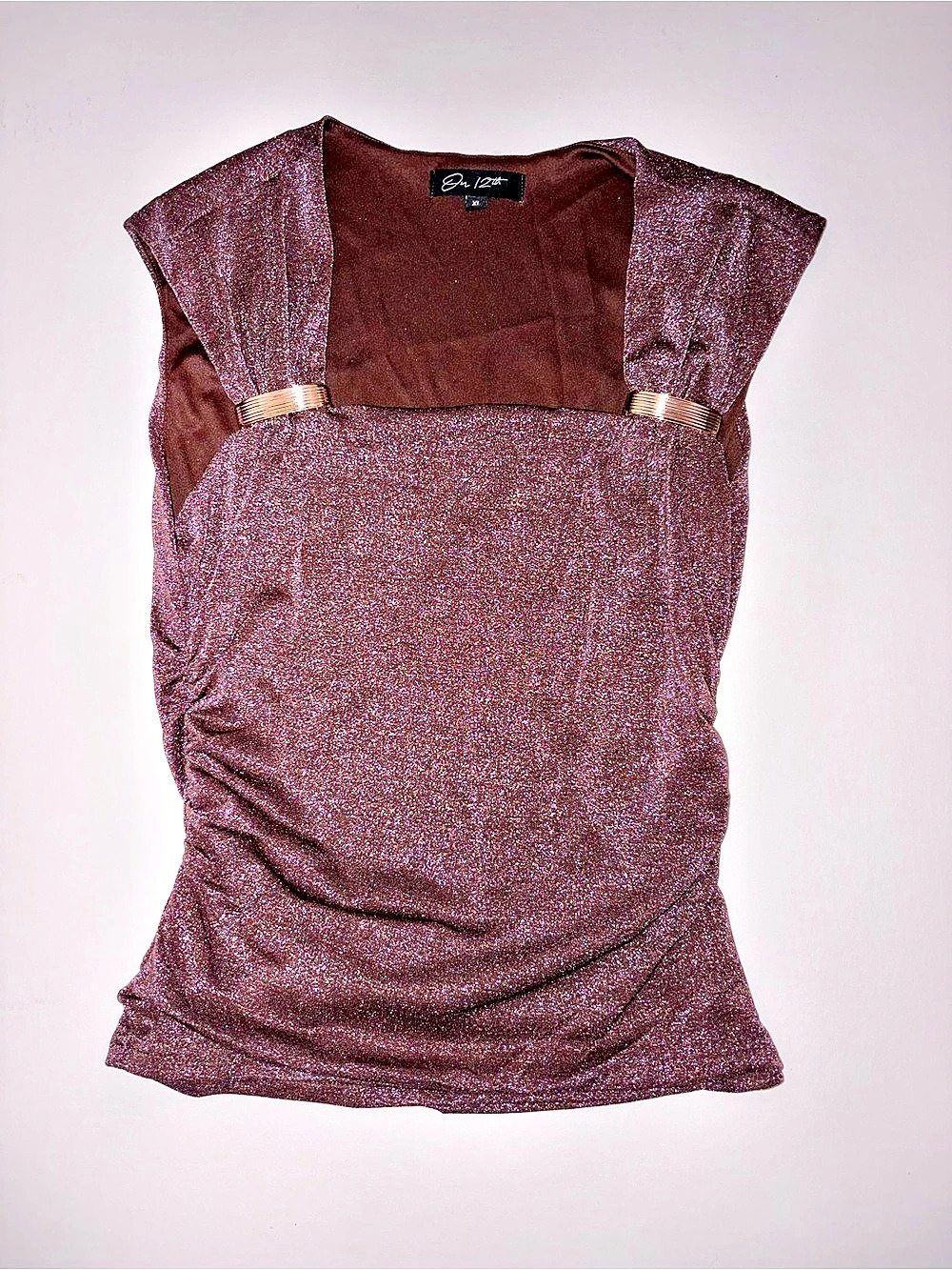 Ruched Sparkle Blouse in Brownish Purple XL Like New